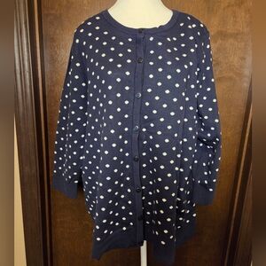CJ Banks Navy & White Polka Dot Button-Up Cardigan NWT